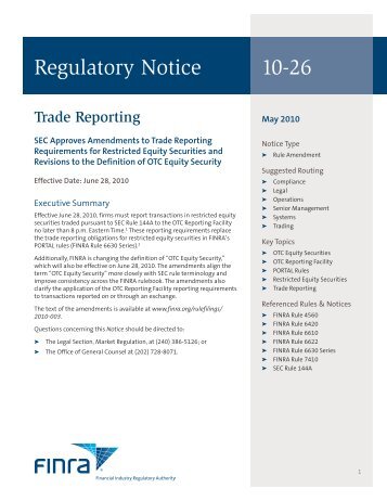 Regulatory Notice 10-26 - FINRA - Rules and Regulations