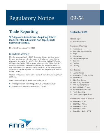 Regulatory Notice 09-54 - FINRA