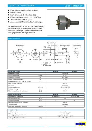 Leitplastik- Potentiometer Serie MUM190/191 - Universal Import