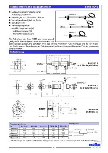 Potentiometrische Wegaufnehmer Serie RC13 - Universal Import