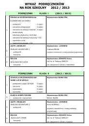 WYKAZ PODRÄCZNIKÃW NA ROK SZKOLNY 2012 / 2013