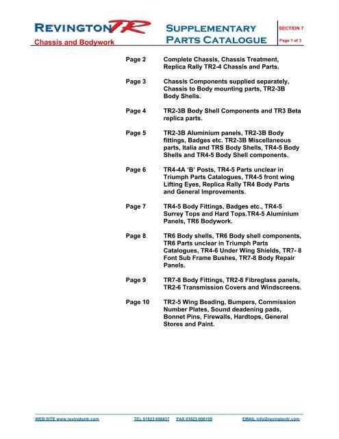 Supplementary Parts Catalogue Page 1 of 3 - Revington TR