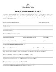 KINDERGARTEN INTERVIEW FORM - Trillium Waldorf School