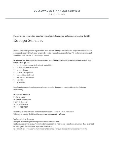 Europa Service. - Volkswagen Leasing