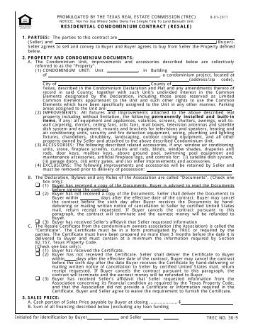 TREC NO. 30-9, RESIDENTIAL CONDOMINIUM CONTRACT ...