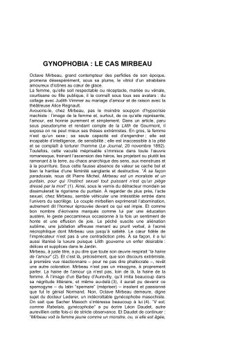 GYNOPHOBIA : LE CAS MIRBEAU - Octave Mirbeau
