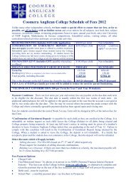 Fee Schedule 2012 - Coomera Anglican College