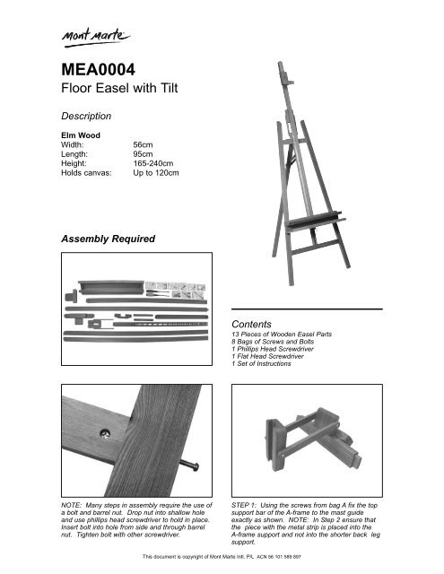 Mea0004 Easel Assembly Instructions, Wooden Easel Instructions Pdf