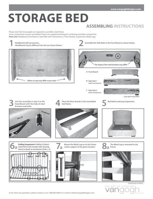 Storage Bed Assembly Instructions - Van Gogh Designs