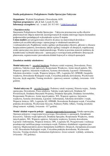 Studia podyplomowe: Podyplomowe Studia Operacyjno-Taktyczne ...