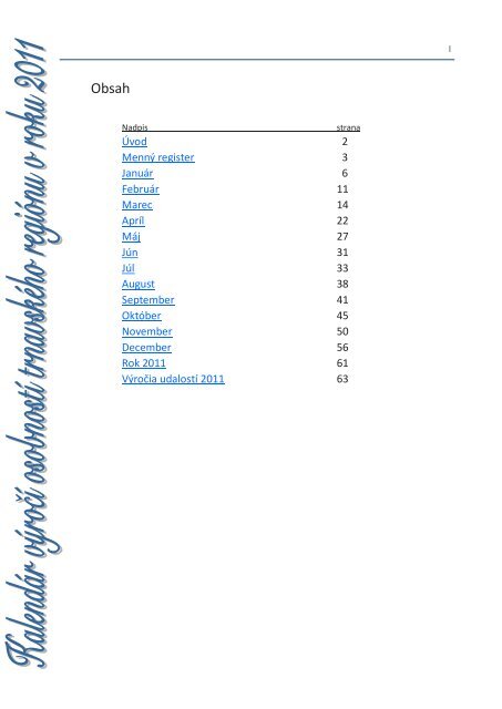 KalendÃ¡r vÃ½roÄÃ­ osobnostÃ­ trnavskÃ©ho regiÃ³nu v roku 2011