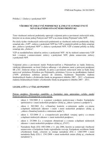 Všeobecné zmluvné podmienky k zmluve o NFP - kukucinka.eu