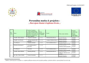 Personálna matica k projektu : - kukucinka.eu