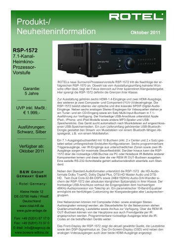 Rotel RSP-1572 Datenblatt - Projekt Akustik