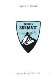 Menukarte - Baracca Zermatt