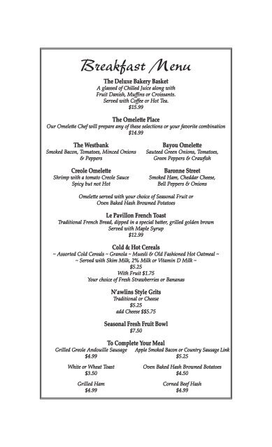 Typical French Breakfast Menu