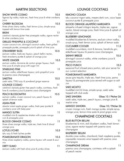 Drink Menu - Sushi Lounge