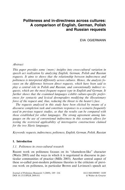 Politeness And In Directness Across Cultures A Comparison Of