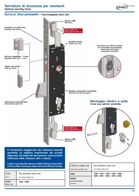 Serrature di sicurezza per montanti - OMEC