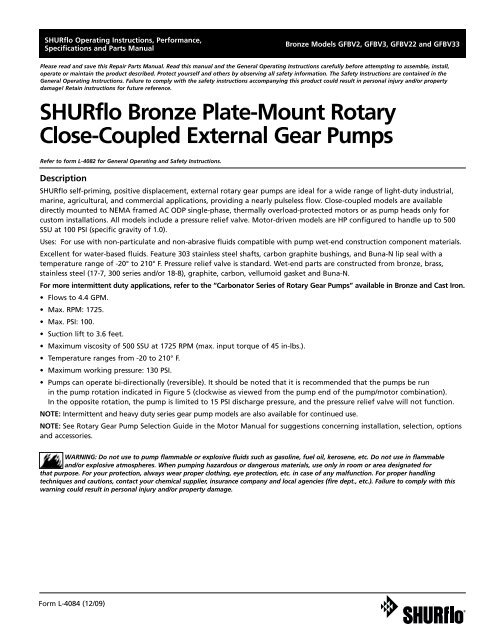 Rotary Gear Pumps Carbonator Mount 1//2 hp motor required 3//8/" port Bronze