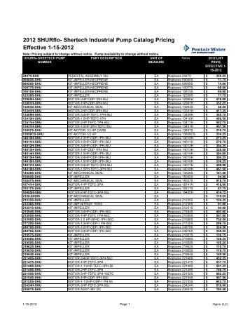 2012 SHURflo-Shertech Catalog & Parts Pricing - 1-15-2012