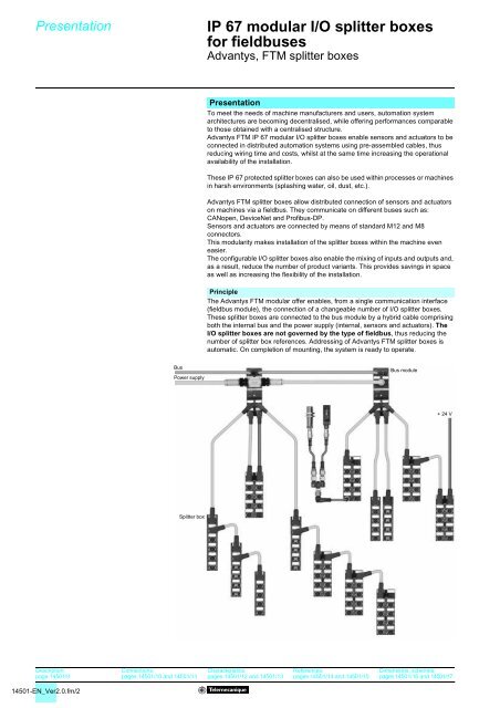 IP 67 modular I/O splitter boxes for fieldbuses