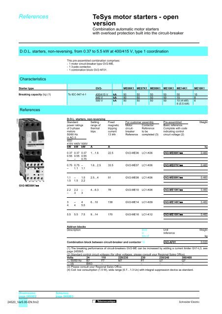 Schneider Electric GV2ME02 Motor starters Specifications