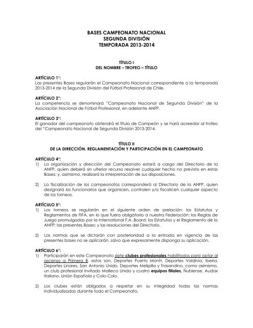 bases campeonato nacional segunda divisiÃ³n temporada ... - Anfp