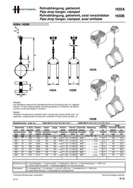 Hesterberg GmbH - Chapter pipe drop hangers