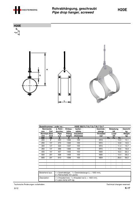 Hesterberg GmbH - Chapter pipe drop hangers