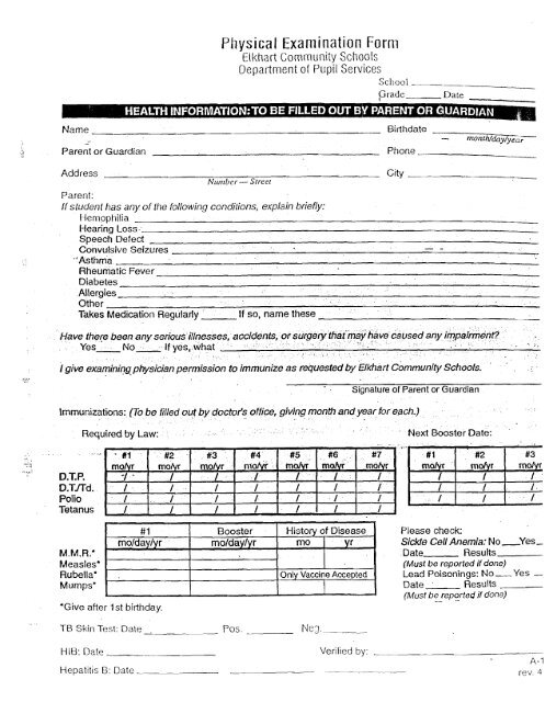 Physical Examination Form 1 Indiana S Transition Initiative   Physical Examination Form 1 Indianas Transition Initiative 