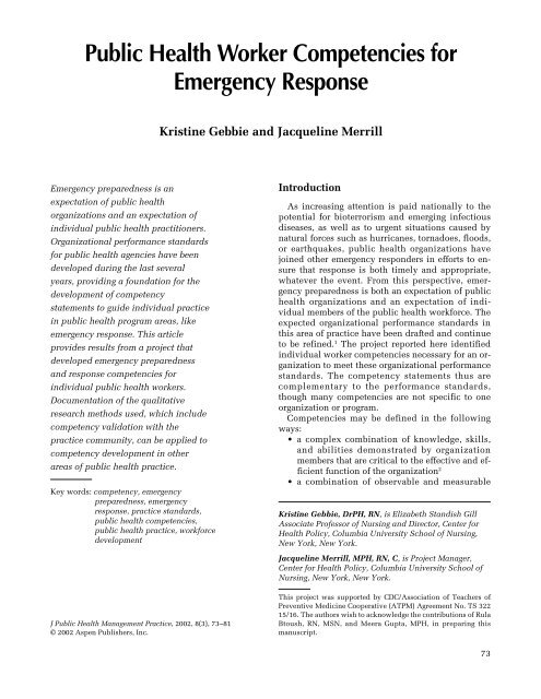 Public Health Worker Competencies for Emergency Response
