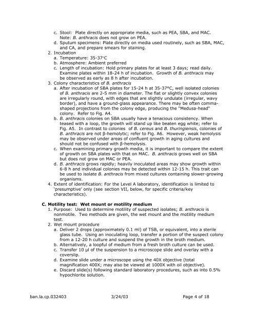 Anthrax Lab Protocol - Office of Public Health Practice