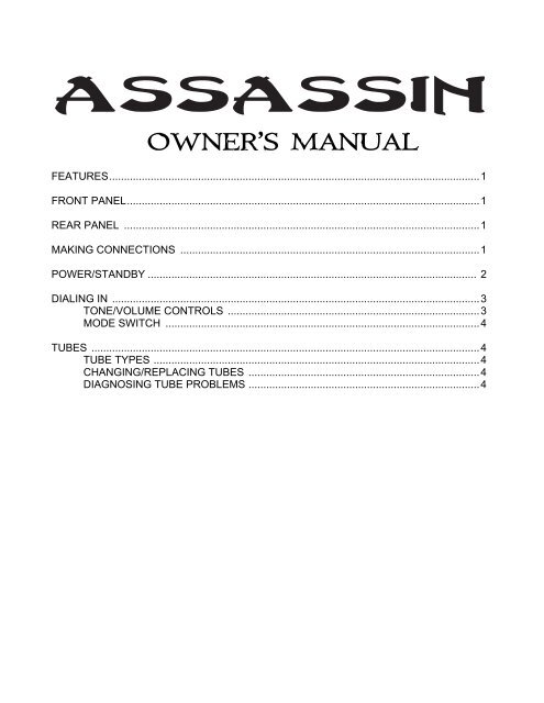 Assassin Owners Manual - Diamond Amplification