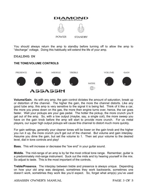 Assassin Owners Manual - Diamond Amplification