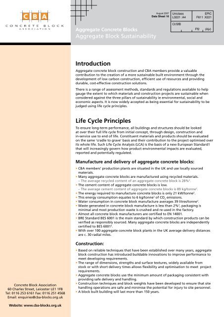 Introduction Life Cycle Principles - Concrete Block Association