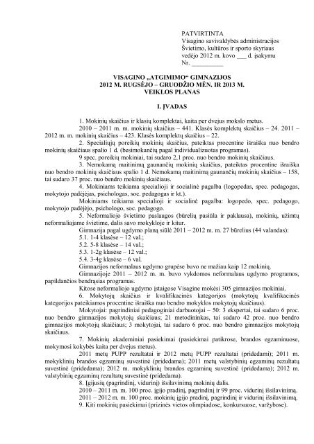 gimnazijos 2012 - 2013 metų veiklos planas - Visagino „Atgimimo ...