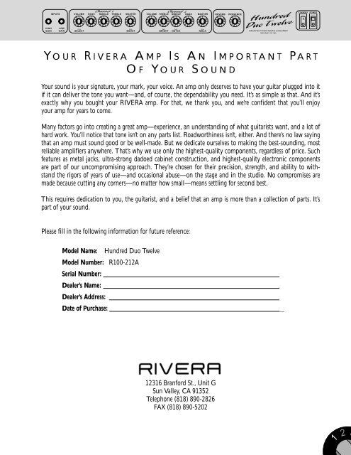 Rivera R100-212 User's Manual