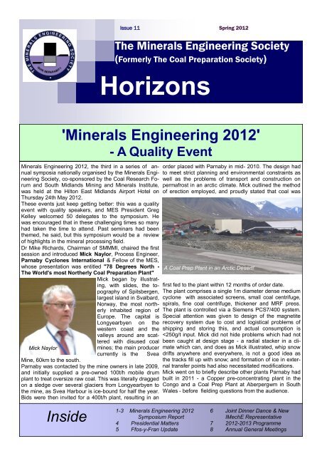 Issue No.12 Summer 2012 - Minerals Engineering Society