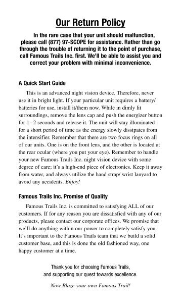Famous Trails Night Vision Owners Manual