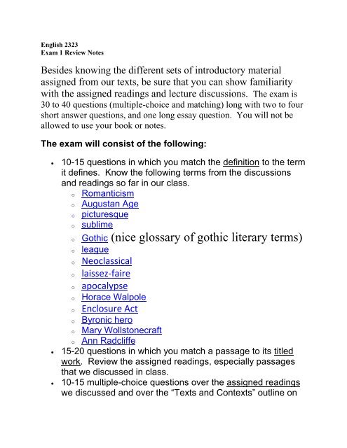 English 2323 midterm review