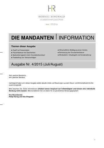 Mandanten Information Juli/August 2015