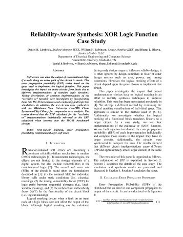 Reliability-Aware Synthesis: XOR Logic Function Case Study