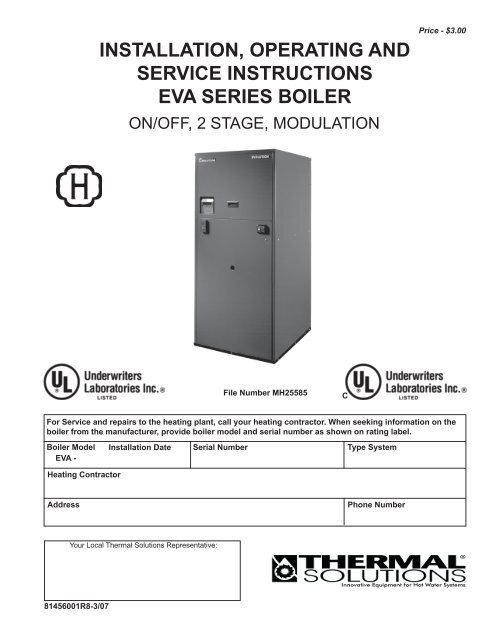 installation, operating and service instructions eva series boiler