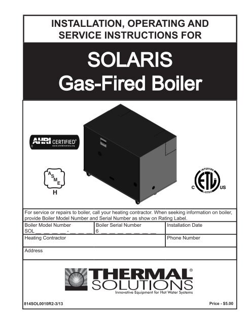 Gelijkmatig Middag eten honing Solaris Boilers - Categories On Thermal Solutions Products LLC