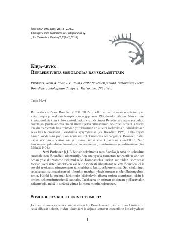 Bourdieu ja minÃ¤. NÃ¤kÃ¶kulmia Pierre Bourdieun sosiologiaan - Elore