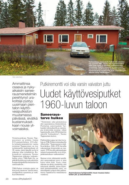 Uudet kÃ¤yttÃ¶vesiputket 1960-luvun taloon