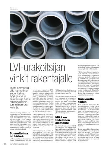 LVI-urakoitsijan vinkit rakentajalle