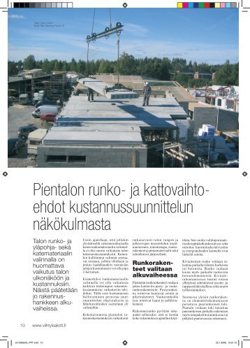 Pientalon runko- ja kattovaihto- ehdot kustannussuunnittelun ...