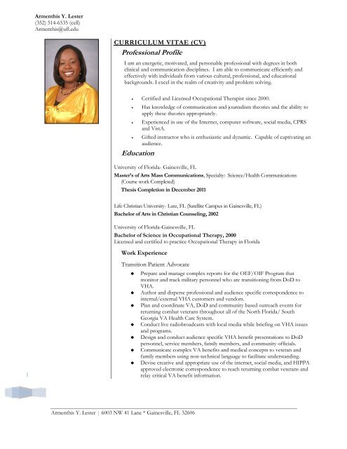 Professional Profile Education - Department of Occupational Therapy